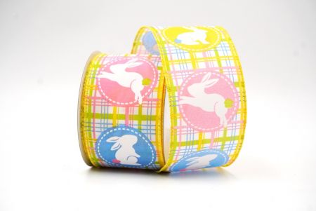 Yellow Plaid Easter Bunny Wired Ribbon_KF8464GC-6-6