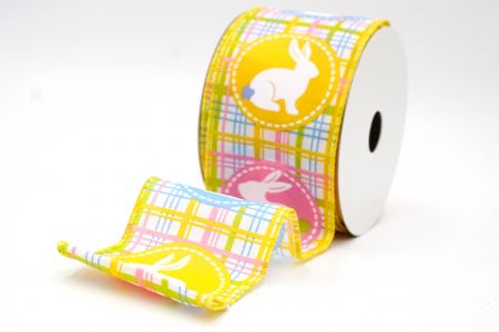 Yellow Plaid Easter Bunny Wired Ribbon_KF8464GC-6-6