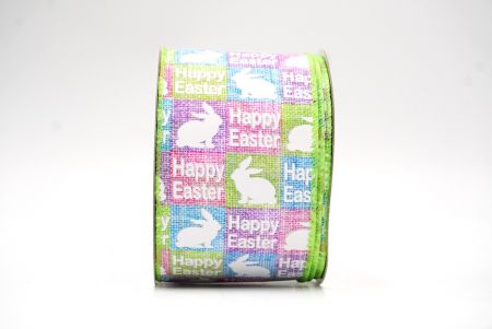 Apple Green Happy Easter Bunny & Carrots Wired Ribbon_KF8465GC-15-190