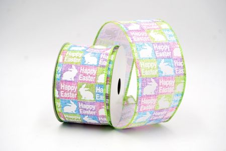 Apple Green Happy Easter Bunny & Carrots Wired Ribbon_KF8465GC-15-190