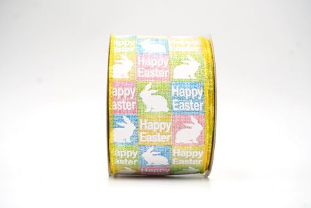 Yellow Happy Easter Bunny & Carrots Wired Ribbon_KF8465GC-6-6