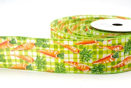 Green Happy Easter Bunny & Carrots Wired Ribbon_KF8466GC-15-190