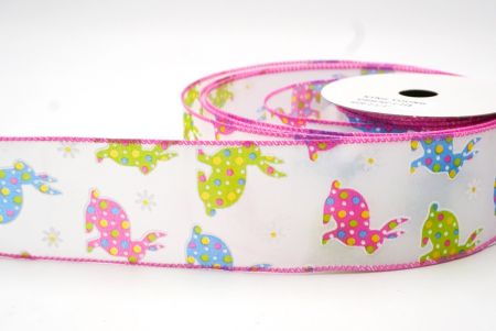 White Colorful Polka Dots Bunny Wired Ribbon_KF8467GC-1-218