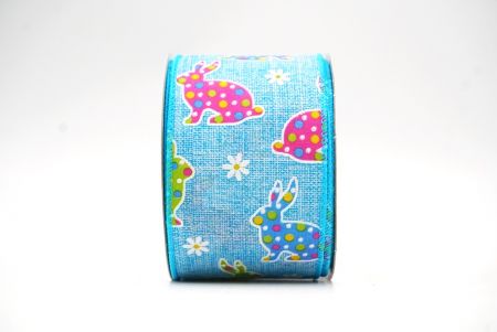 Light Blue Colorful Polka Dots Bunny Wired Ribbon_KF8467GC-12-213