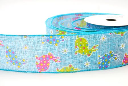 Light Blue Colorful Polka Dots Bunny Wired Ribbon_KF8467GC-12-213