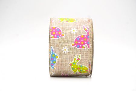 Light Brown Colorful Polka Dots Bunny Wired Ribbon_KF8467GC-13-183