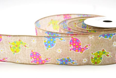 Light Brown Colorful Polka Dots Bunny Wired Ribbon_KF8467GC-13-183