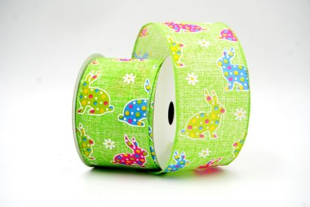 Apple green Colorful Polka Dots Bunny Wired Ribbon_KF8467GC-15-190