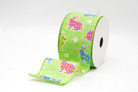 Apple green Colorful Polka Dots Bunny Wired Ribbon_KF8467GC-15-190