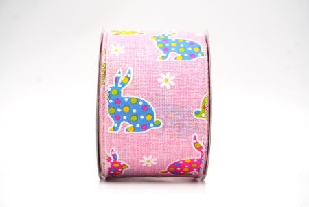 Pink Colorful Polka Dots Bunny Wired Ribbon_KF8467GC-5-5