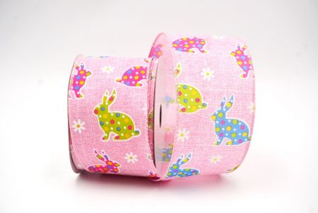 Pink Colorful Polka Dots Bunny Wired Ribbon_KF8467GC-5-5