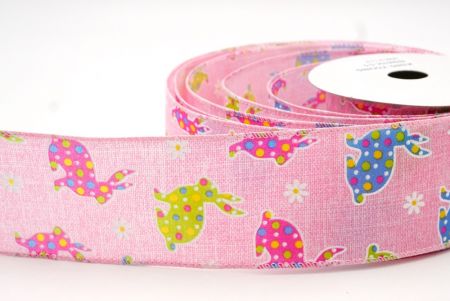 Pink Colorful Polka Dots Bunny Wired Ribbon_KF8467GC-5-5