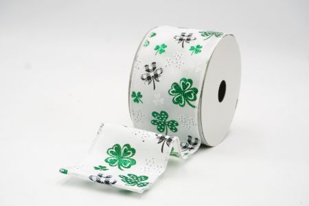 White Plaid Glittered Clover Leaves Wired Ribbon_KF8468GC-1-1