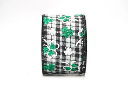 Plaid Black Plaid Glittered Clover Leaves Wired Ribbon_KF8472GC-53-53