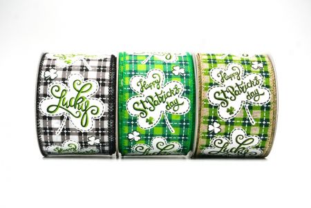 Checked Happy St. Patrick & Lucky Design Wired Ribbon - Checked Happy St. Patrick & Lucky Design Wired Ribbon