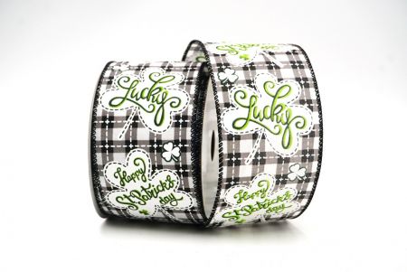 Black Checked Happy St. Patrick & Lucky Design Wired Ribbon_KF8473GC-1-53