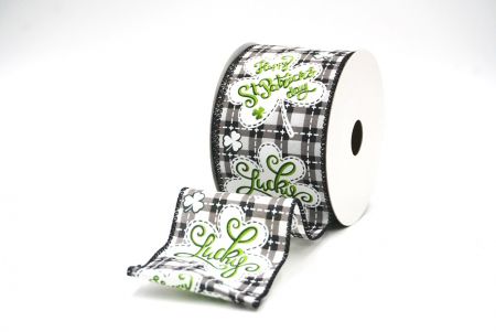 Black Checked Happy St. Patrick & Lucky Design Wired Ribbon_KF8473GC-1-53