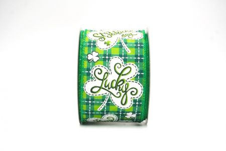 Green Checked Happy St. Patrick & Lucky Design Wired Ribbon_KF8473GC-15-49