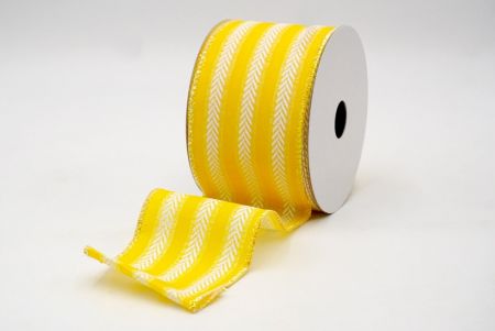 Żółty_Wiosenny Chevron Stripe Wired Ribbon_KF8479GN-6