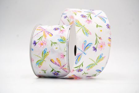 White Dragonfly & Flower Design Wired Ribbon_KF8480GC-1-1