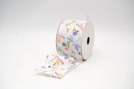 White Dragonfly & Flower Design Wired Ribbon_KF8480GC-1-1