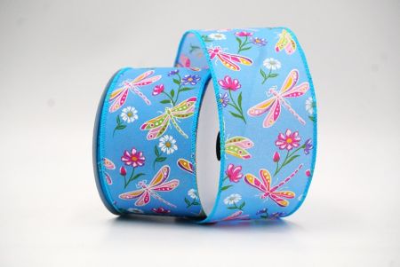 Light Blue Dragonfly & Flower Design Wired Ribbon_KF8480GC-12-213