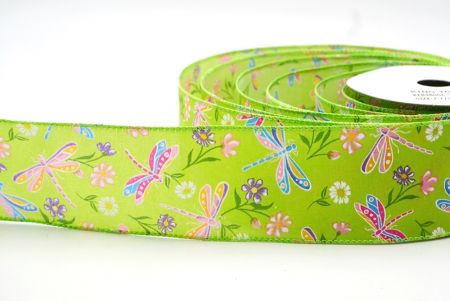 Apple Green Dragonfly & Flower Design Wired Ribbon_KF8480GC-15-190