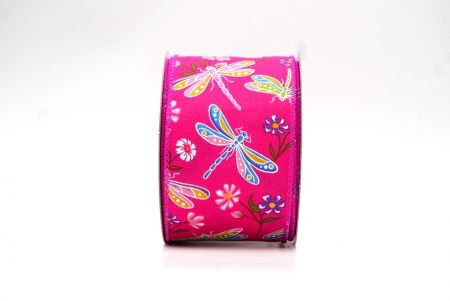 Dark Pink Dragonfly & Flower Design Wired Ribbon_KF8480GC-40-40