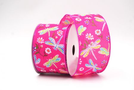 Dark Pink Dragonfly & Flower Design Wired Ribbon_KF8480GC-40-40