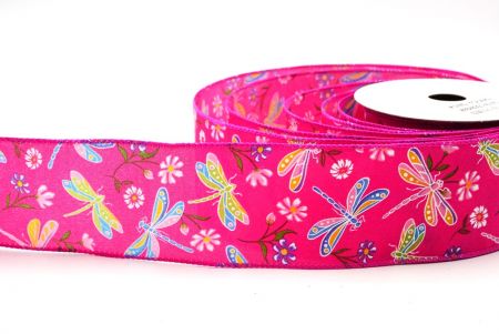 Dark Pink Dragonfly & Flower Design Wired Ribbon_KF8480GC-40-40