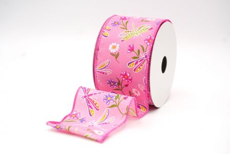 Pink Dragonfly & Flower Design Wired Ribbon_KF8480GC-5-218