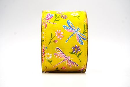 Yellow Dragonfly & Flower Design Wired Ribbon_KF8480GC-6-6