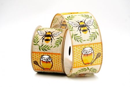 Light Brown Honey & Bee Wired Ribbon_KF8482GC-13-183