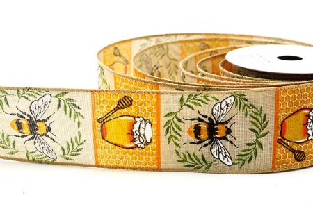 Light Brown Honey & Bee Wired Ribbon_KF8482GC-13-183