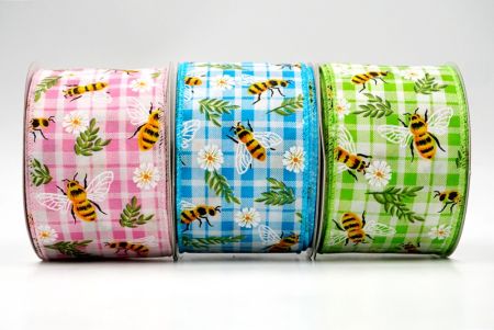 Plaid Flower and Bee Wired Ribbon - Plaid Flower and Bee Wired Ribbon