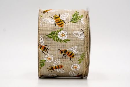 Khaki_Plaid Flower and Bee Wired Ribbon_KF8486GC-13-183