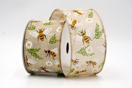 Khaki_Plaid Flower and Bee Wired Ribbon_KF8486GC-13-183