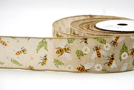 Khaki_Plaid Flower and Bee Wired Ribbon_KF8486GC-13-183