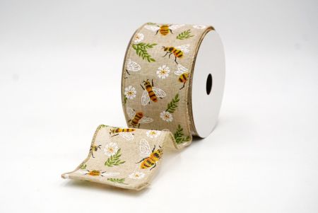 Khaki_Plaid Flower and Bee Wired Ribbon_KF8486GC-13-183