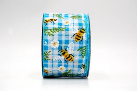 Lt Blue_Plaid Flower and Bee Wired Ribbon_KF8487GC-12-213