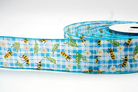 Lt Blue_Plaid Flower and Bee Wired Ribbon_KF8487GC-12-213