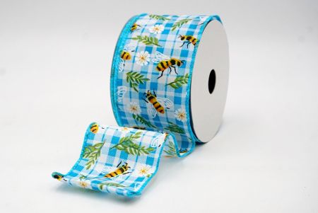 Lt Blue_Plaid Flower and Bee Wired Ribbon_KF8487GC-12-213