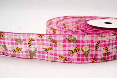 Hot Pink_Plaid Flower and Bee Wired Ribbon_KF8487GC-40-218