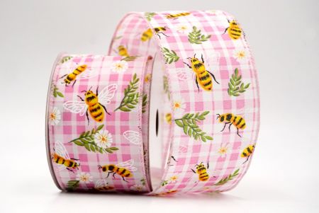 Pink_Plaid Flower and Bee Wired Ribbon_KF8487GC-5-5