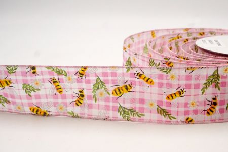 Pink_Plaid Flower and Bee Wired Ribbon_KF8487GC-5-5