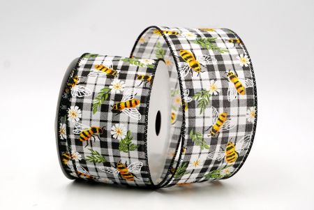 Black_Plaid Flower and Bee Wired Ribbon_KF8487GC-53-53