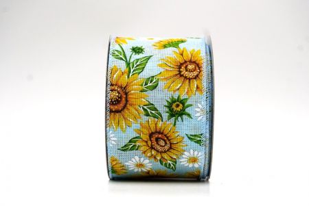 Light Blue Sunflower Design Wired Ribbon_KF8488GC-12-216