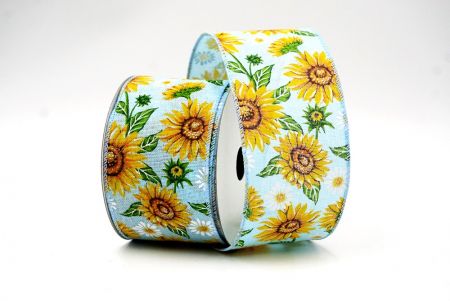 Light Blue Sunflower Design Wired Ribbon_KF8488GC-12-216