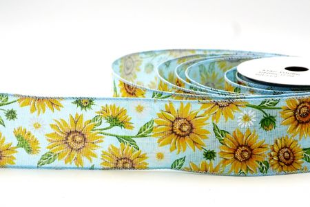 Light Blue Sunflower Design Wired Ribbon_KF8488GC-12-216