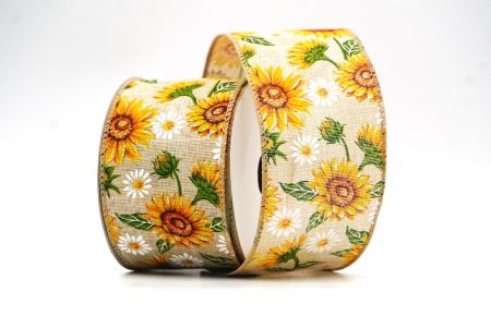 Light Brown Sunflower Design Wired Ribbon_KF8488GC-13-183